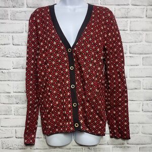 Fossil Black Metallic Gold Mod Jacquard Button Up Cardigan Medium